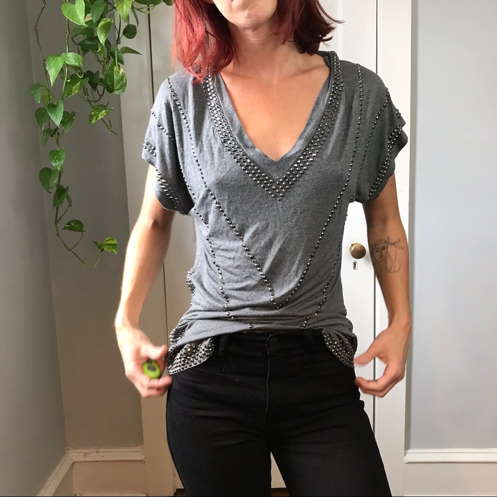 Haute Hippie Grey Embellished Studded Shirt Top - Picture 8 of 8